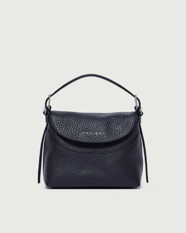 Orciani Nana Soft Small leather handbag with strap Grained leather Black