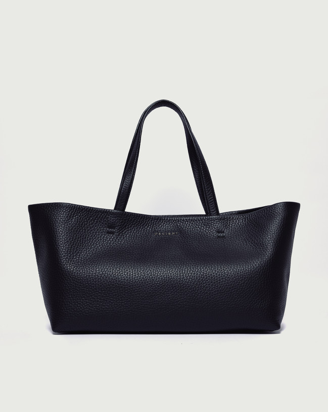 Orciani Tata Soft leather tote bag Grained leather Black