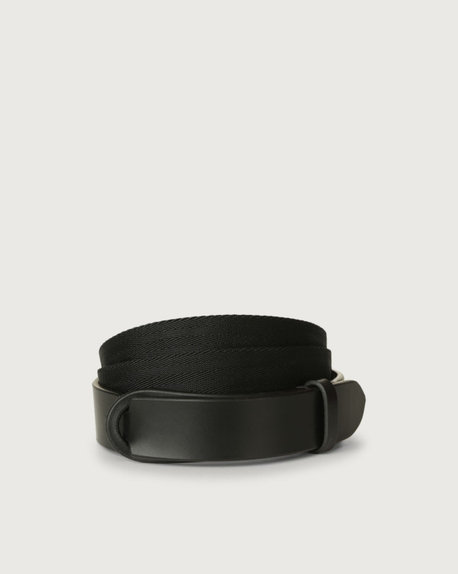 Orciani Leather and recycled fabric Eco-logic Nobuckle belt Leather & fabric Black