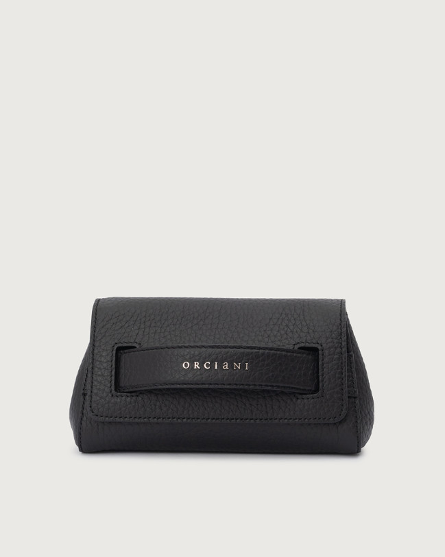 Orciani Gossip Soft grained leather clutch Grained leather Black