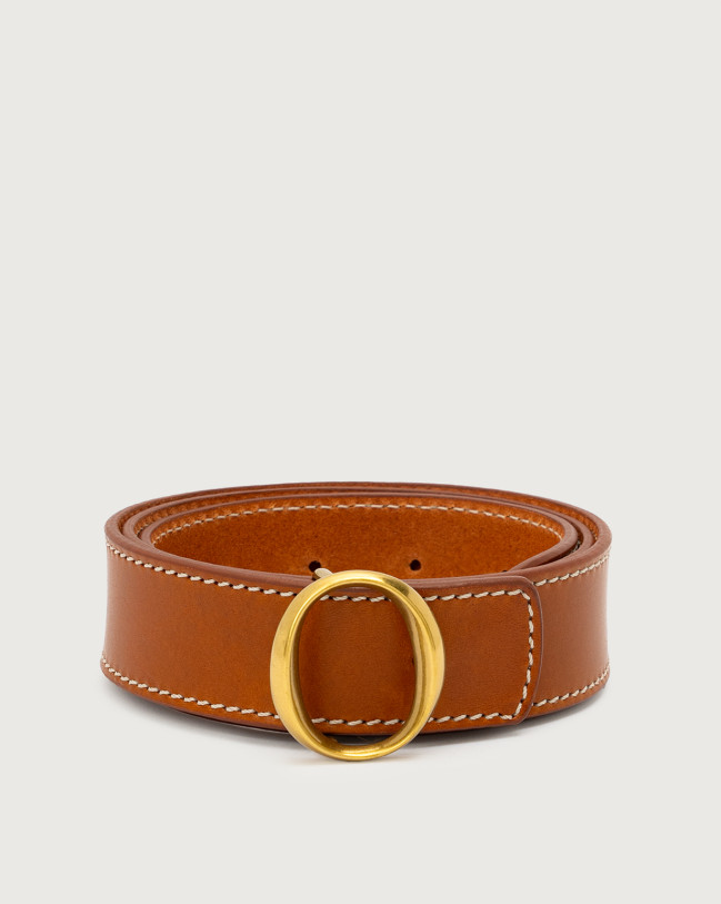 Orciani Bull monogram leather belt 3,5 cm Bull hide Cognac