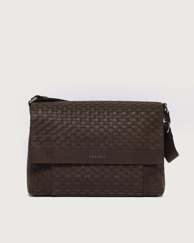 Orciani Chevrette Woven leather messenger bag Leather Chocolate