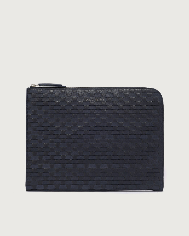 Orciani Chevrette Woven leather slim document holder Leather Blue