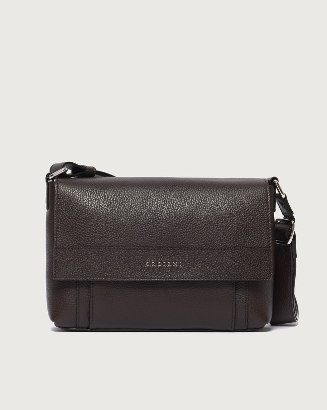 Orciani Micron leather midi messenger bag Grained leather Ebony