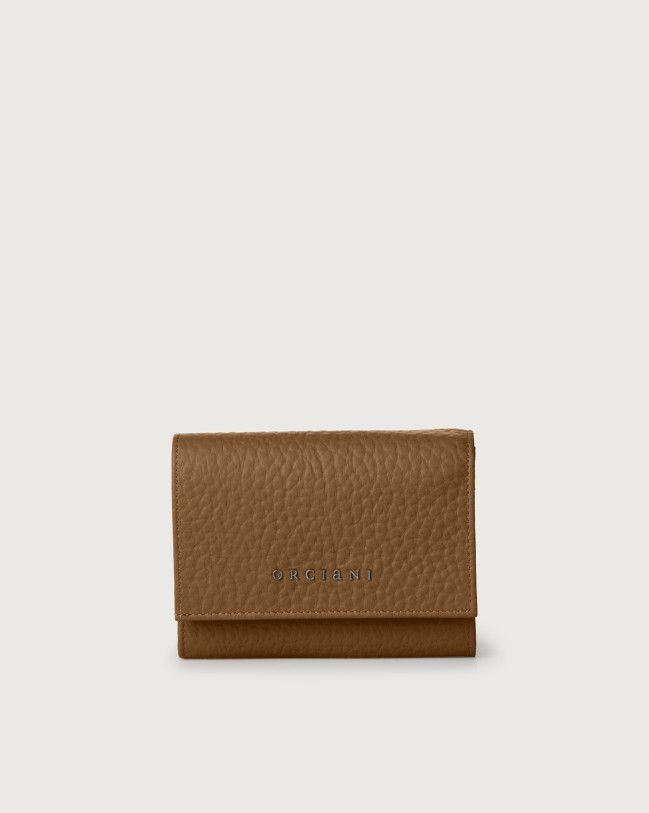 Orciani Soft leather wallet with RFID protectrion Grained leather, Leather Caramel