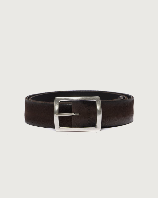 Orciani Hunting Double reversible leather belt 3,5 cm Leather, Suede Chocolate