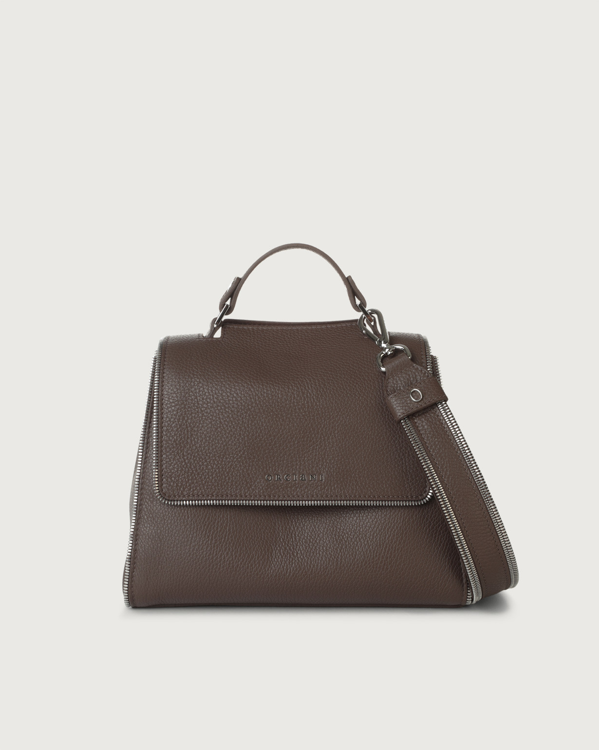 ORCIANI Sveva Flash small grained leather hand bag with strap color Brown