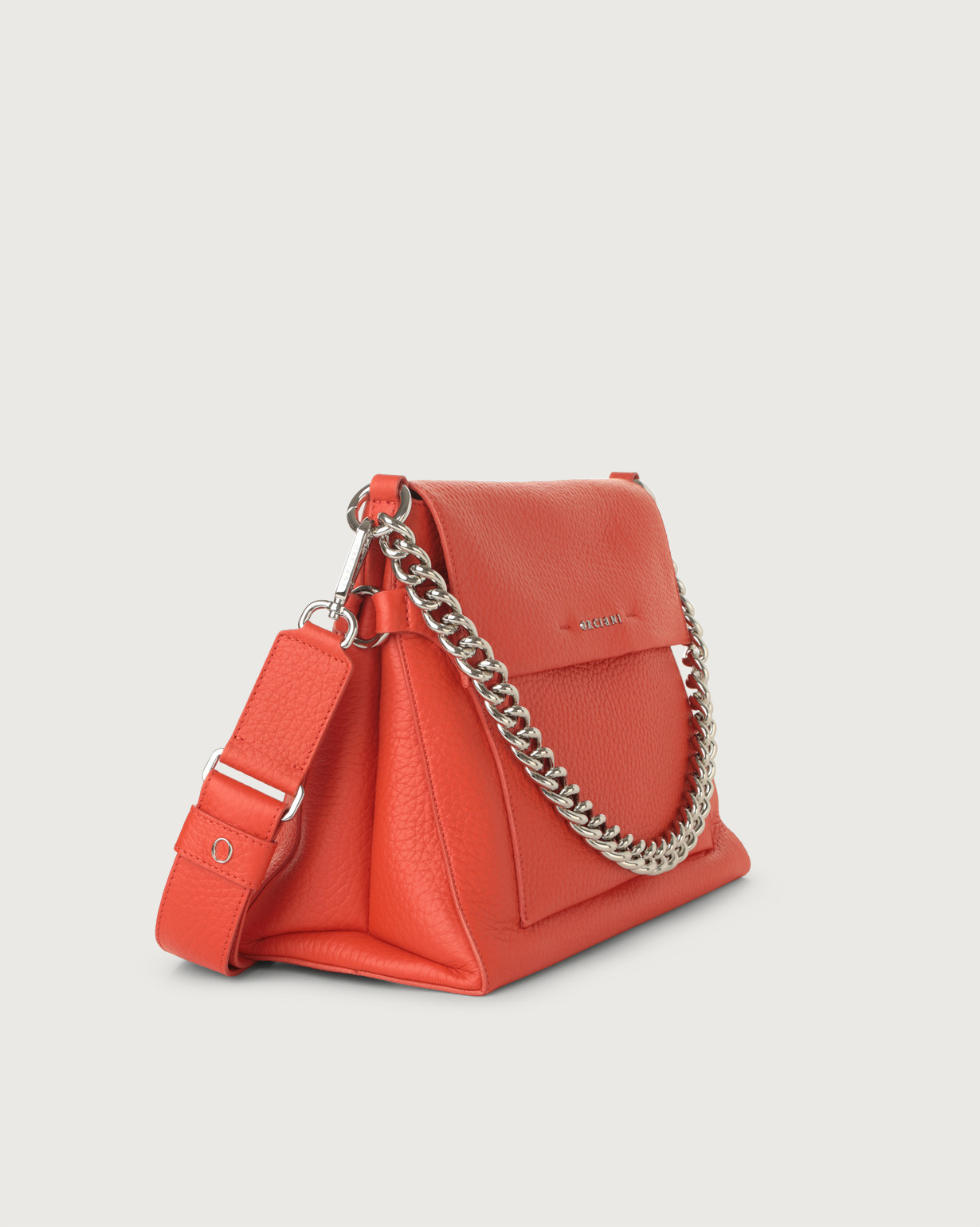ORCIANI Missy Soft leather shoulder and crossbody bag with chain color Coral