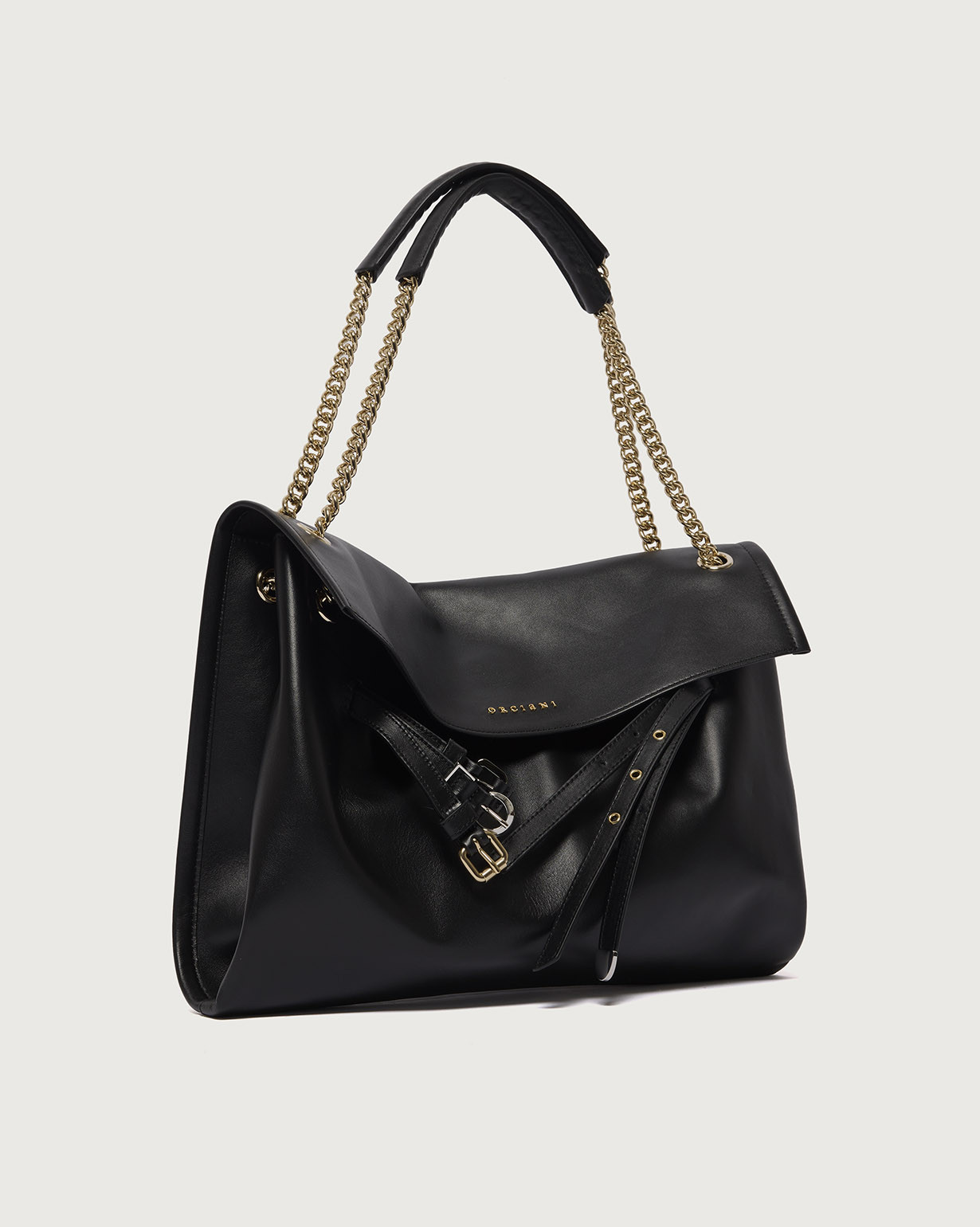 ORCIANI Venus Boston Midi leather shoulder bag, color black