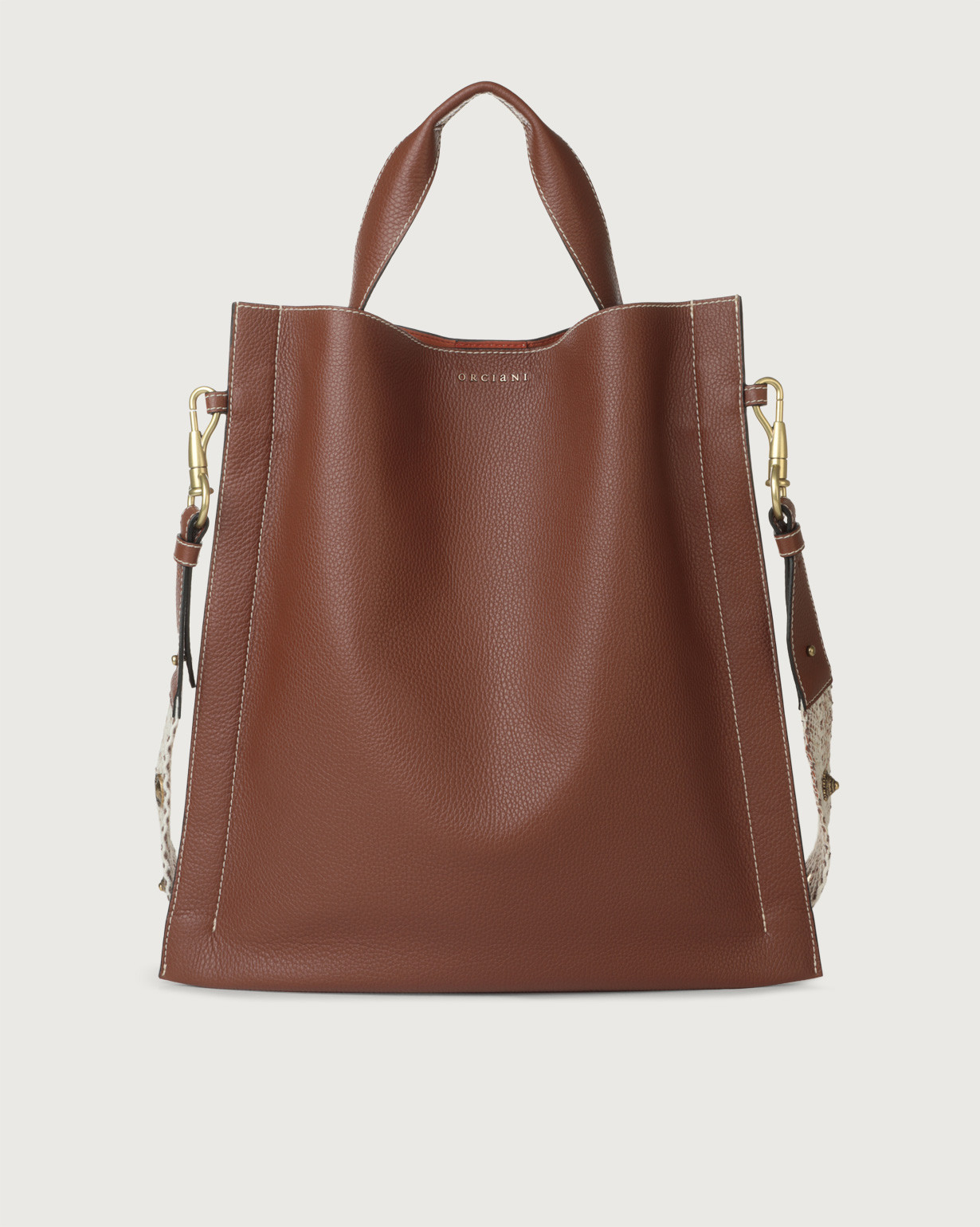 ORCIANI Iris Fanty leather shoulder bag, color Cognac