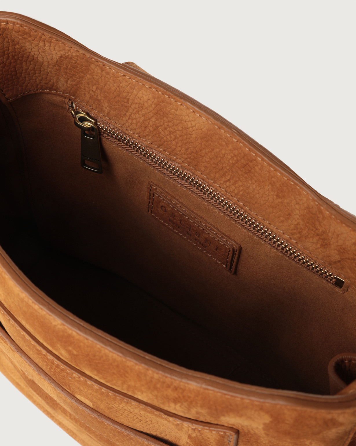 ORCIANI Dama Nabucco Tan nubuck leather shoulder and crossbody bag color Brandy