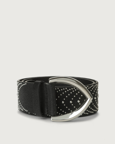 Frog micro-studs high-waist leather belt