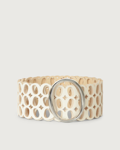 Bull Soft high waist leather monogram belt with palladium buckle