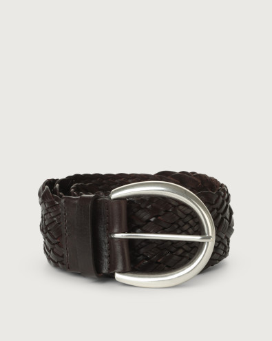 Masculine high-waist braided leather belt