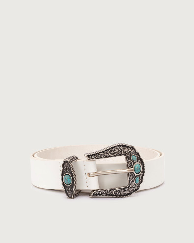 Bull Soft tip, loop and buckle with tone on tone stone leather belt 3 cm
