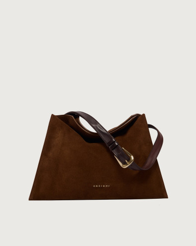 Trinity Peach Oro Midi suede shoulder bag