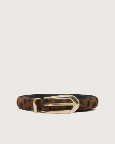 Basic Round Longuette Leopard pony hair leather belt 2 cm
