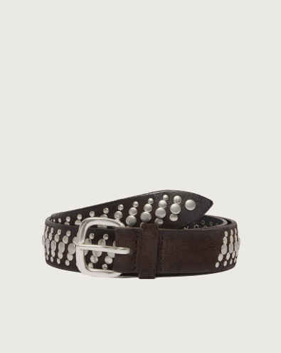 Hunting suede leather belt with studs 3,5 cm