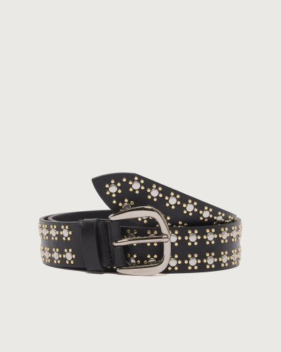 Stud Flowers Boston leather belt 3,5 cm