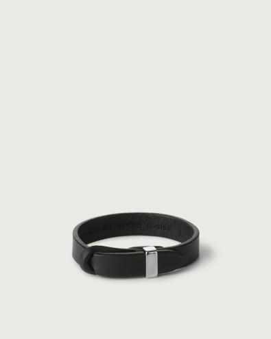 Bull leather Nobuckle bracelet with silver detail