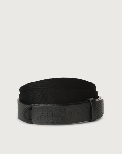 Micron perforated leather and fabric Nobuckle belt