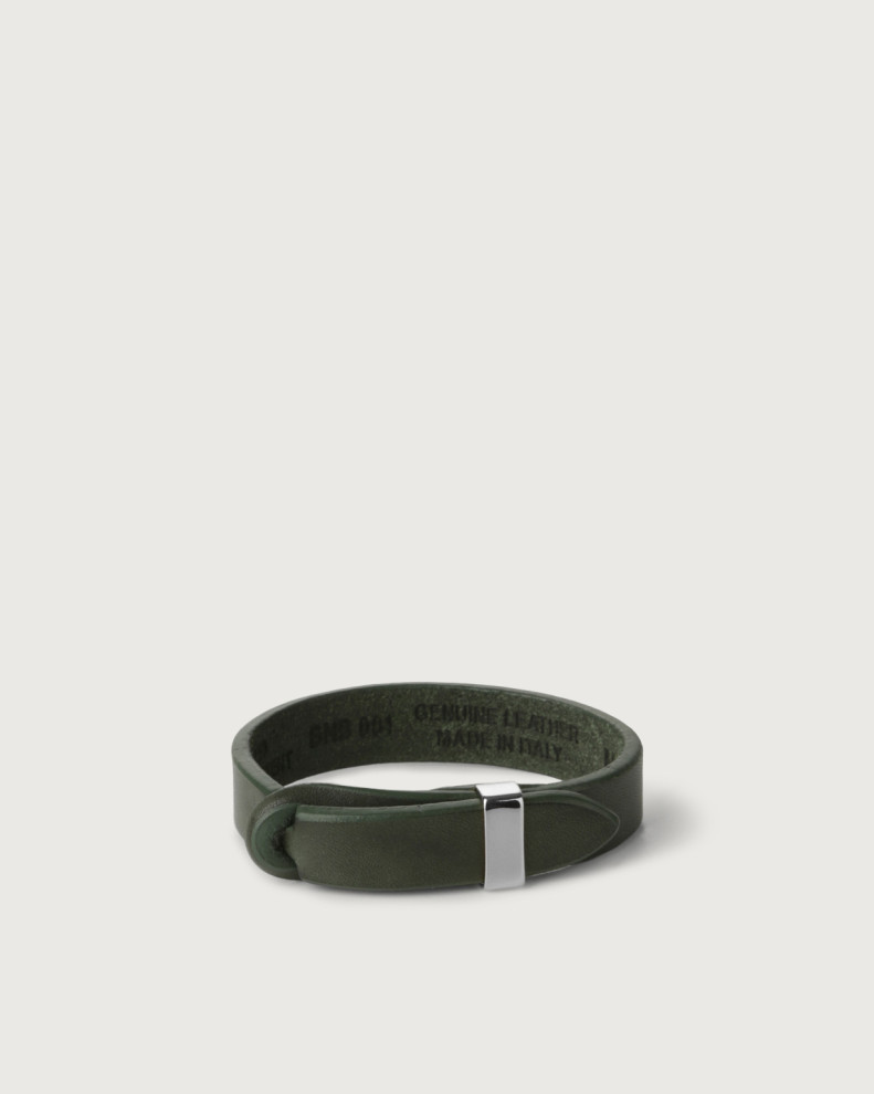 Bull leather Nobuckle bracelet with silver detail