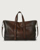 Micron Deep leather weekender bag with strap