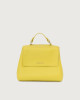 Orciani Sveva Soft Small leather handbag with shoulder strap Grained leather yellow