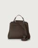 Orciani Sveva Soft Small leather handbag with shoulder strap Grained leather Chocolate