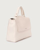 Orciani Sveva Soft Large leather shoulder bag with strap Grained leather White