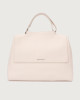 Orciani Sveva Soft Large leather shoulder bag with strap Grained leather White