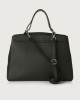 Orciani Sveva Soft large leather shoulder bag with strap Grained leather Black