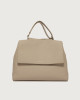 Orciani Sveva Soft Large leather shoulder bag with strap Grained leather Sand