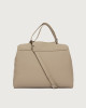 Orciani Sveva Soft Large leather shoulder bag with strap Grained leather Sand