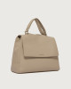 Orciani Sveva Soft Large leather shoulder bag with strap Grained leather Sand