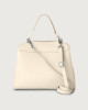 Orciani Sveva Soft Medium leather shoulder bag with shoulder strap Grained leather Ivory