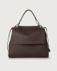 Orciani Sveva Soft Medium leather shoulder bag with shoulder strap Grained leather Chocolate