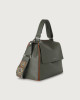 Orciani Sveva Warm medium leather shoulder bag with strap Leather, Suede Green+Cognac