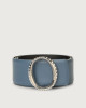 Orciani Liberty high-waist leather belt with jewel monogram buckle Denim