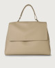 Orciani Sveva Soft large leather shoulder bag with strap Grained leather Sand