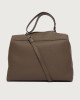 Orciani Sveva Soft Large leather shoulder bag with strap Grained leather taupe