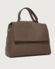 Orciani Sveva Soft Large leather shoulder bag with strap Grained leather taupe