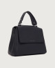 Orciani Sveva Soft Midi leather shoulder bag with shoulder strap Grained leather Dark navy