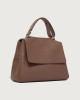 Orciani Sveva Soft Midi leather shoulder bag with shoulder strap Grained leather taupe