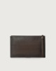 Orciani Micron large leather pouch with wristband Grained leather Ebony
