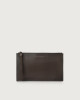 Orciani Micron large leather pouch with wristband Grained leather Ebony