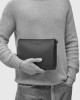 Orciani Micron large leather pouch with wristband Grained leather Black