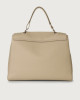 Orciani Sveva Soft large leather shoulder bag with strap Grained leather Sand