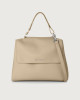 Orciani Sveva Soft Medium leather shoulder bag with shoulder strap Grained leather Sand