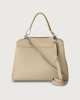 Orciani Sveva Soft Medium leather shoulder bag with shoulder strap Grained leather Sand